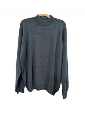 PonteVecchio Men's Sweater Blue Mock Neck Large Merino Wool Italy